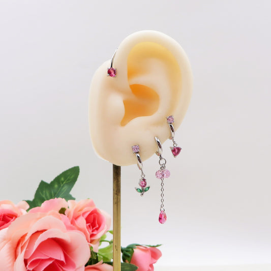 TULIP EARCUFF ~ ACCIAIO Inossidabile orecchino integrale SENZA FORI con fiori e cubic zirconia