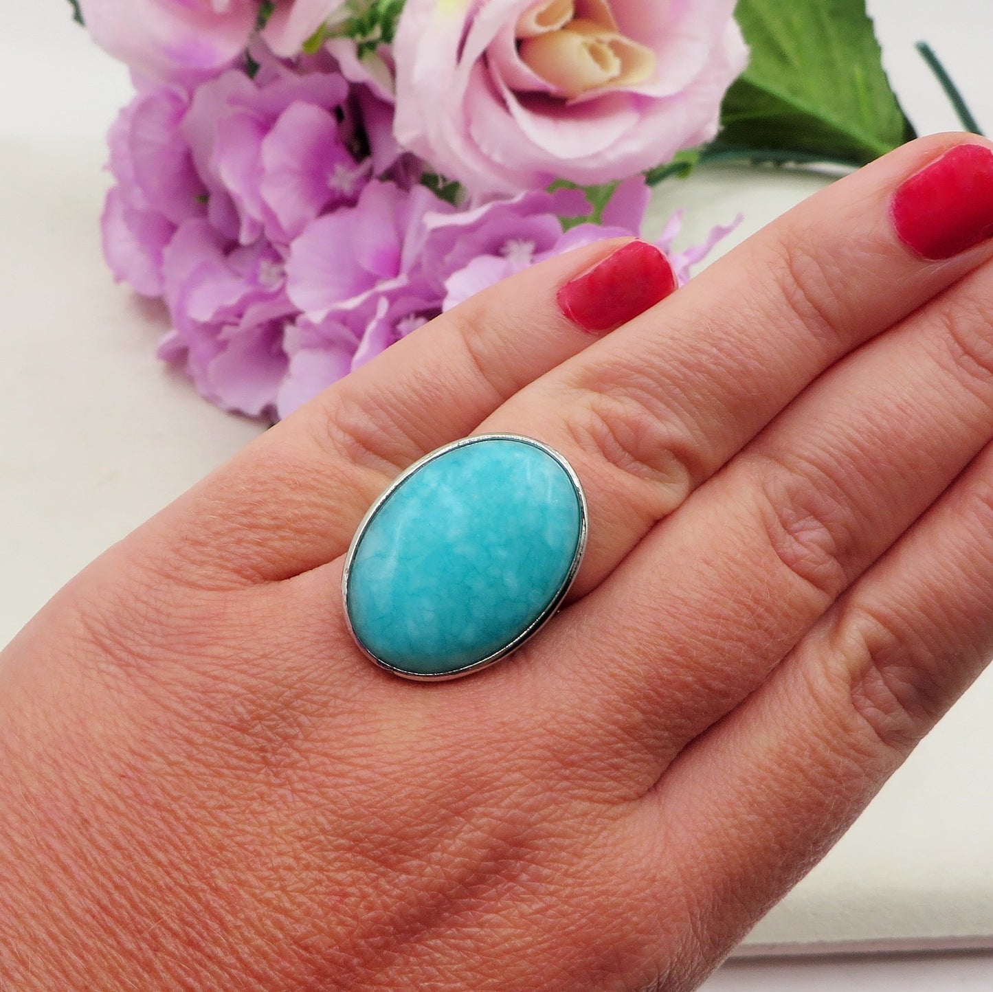 AKASA ~ Anello regolabile in AMAZZONITE naturale