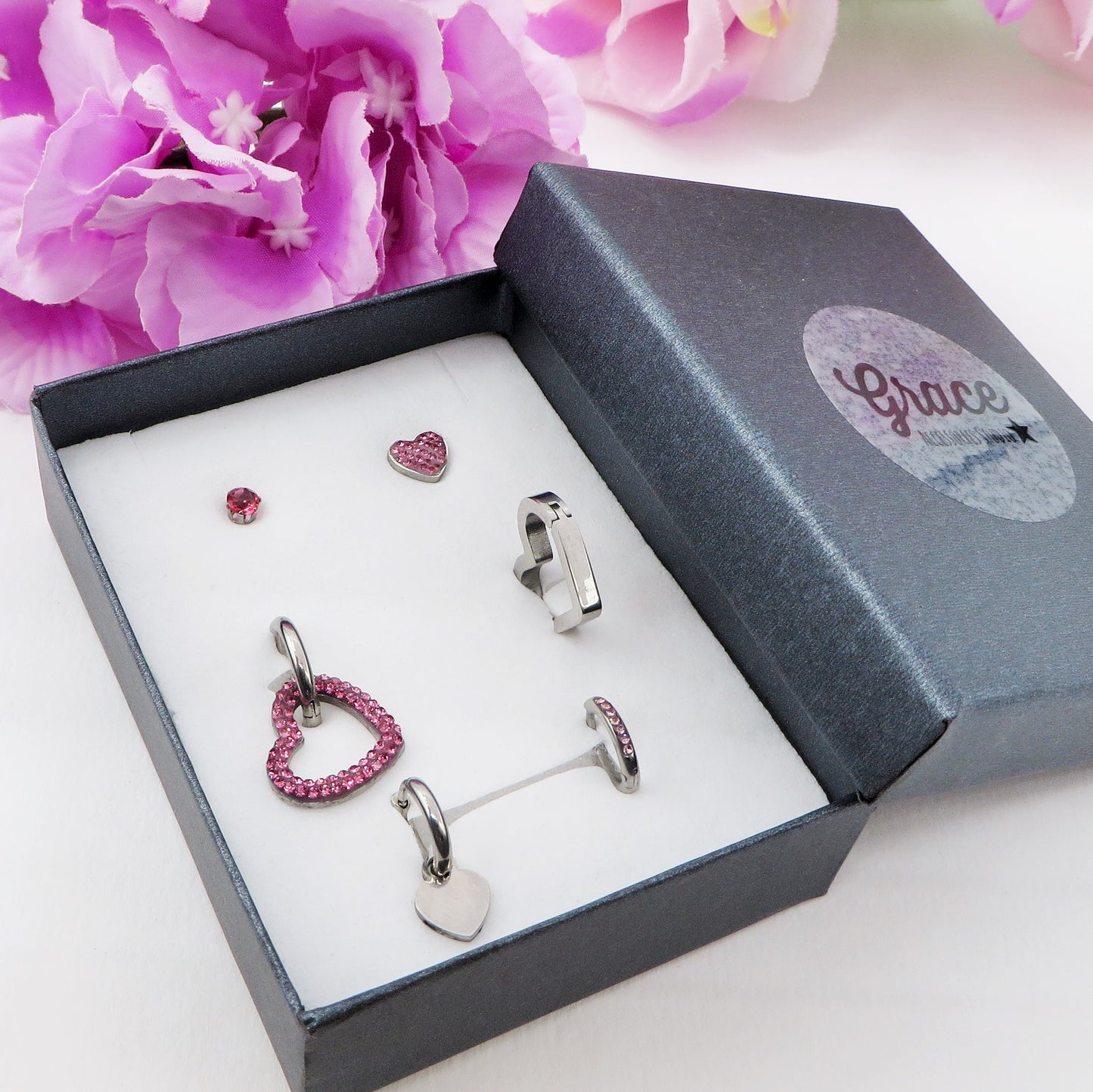 ADELE Set 6 orecchini - ACCIAIO INOSSIDABILE - 6 Orecchini pendenti con cubic zirconia