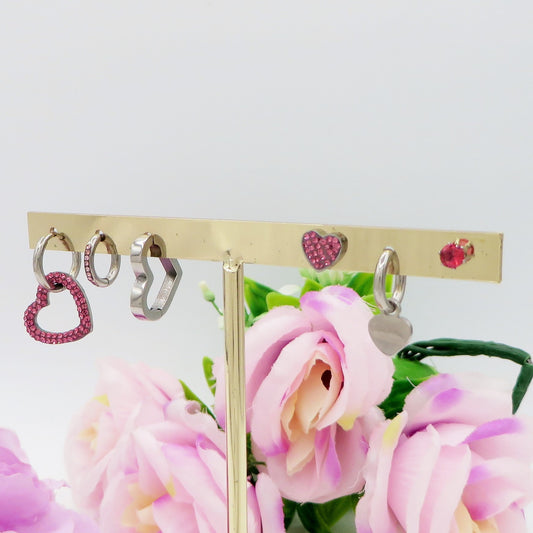 ADELE Set 6 orecchini - ACCIAIO INOSSIDABILE - 6 Orecchini pendenti con cubic zirconia