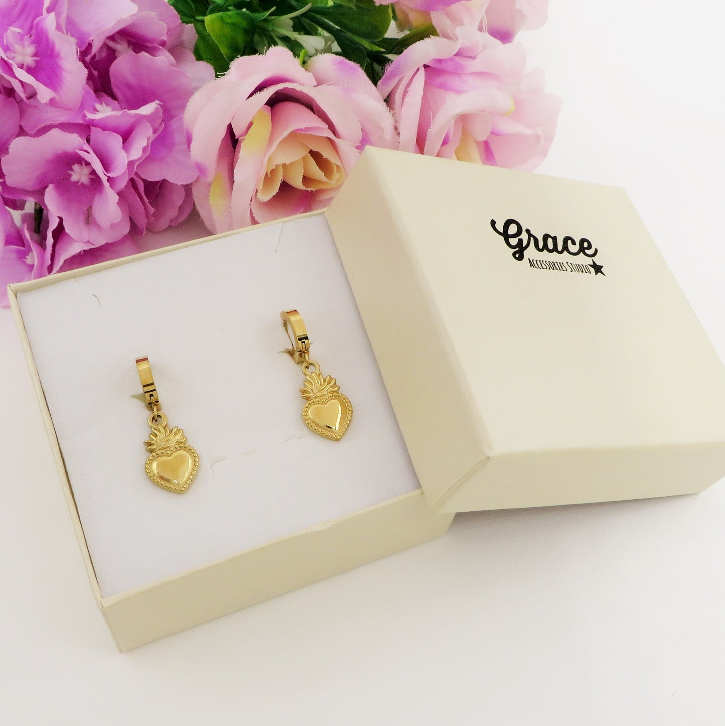 SACRED - Paio orecchini cuore sacro in acciaio inossidabile