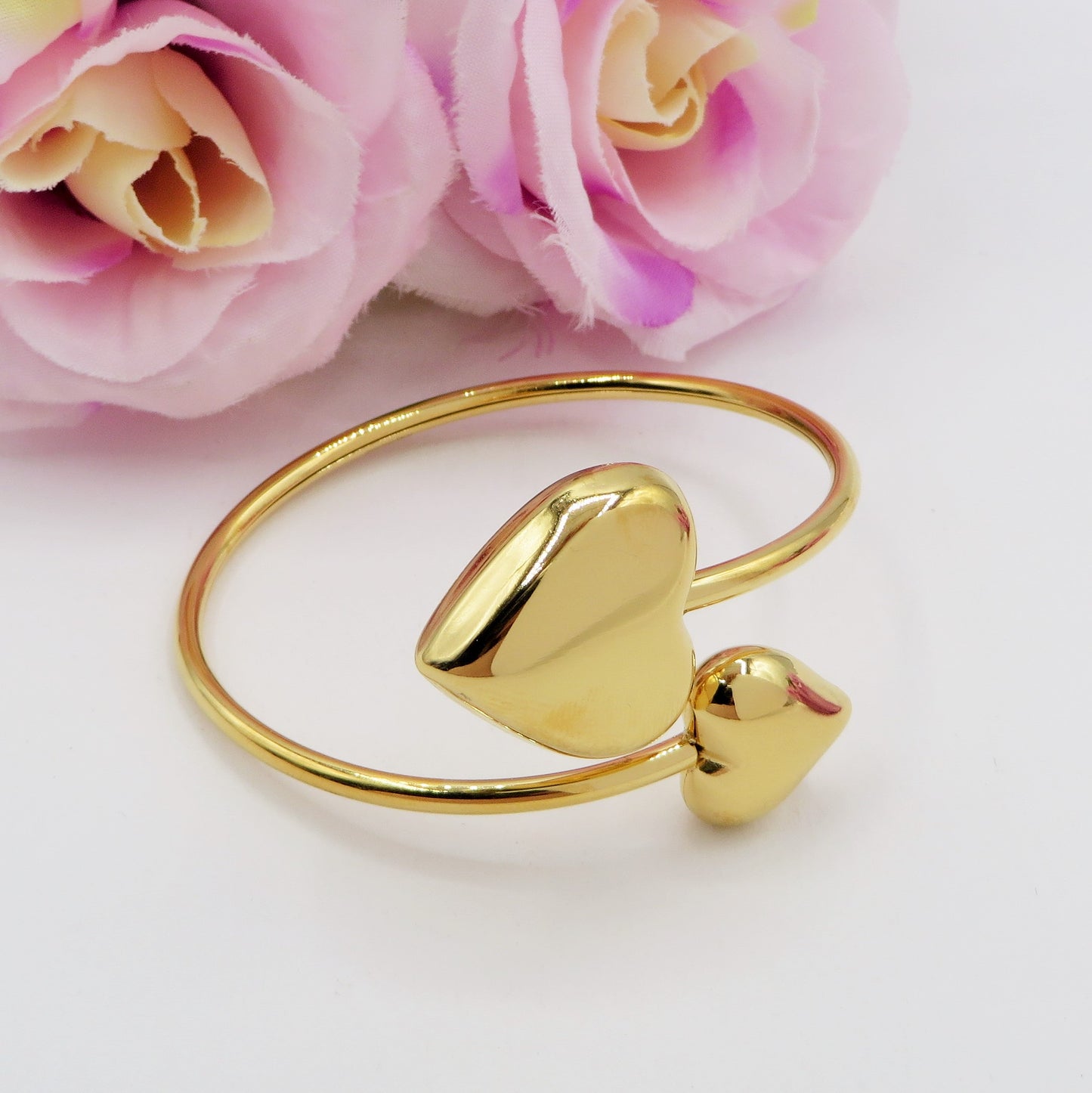 DOUBLE LOVE ~ Acciaio Inossidabile - Bracciale rigido doppia cuore bombè