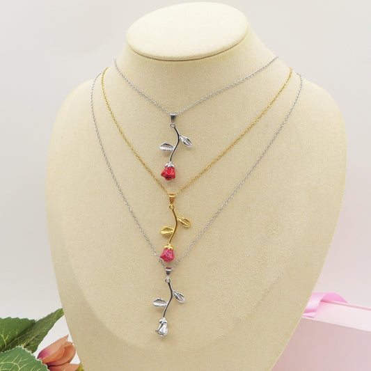 LIFE ROSE - ACCIAIO INOSSIDABILE- collana con rosa pendente