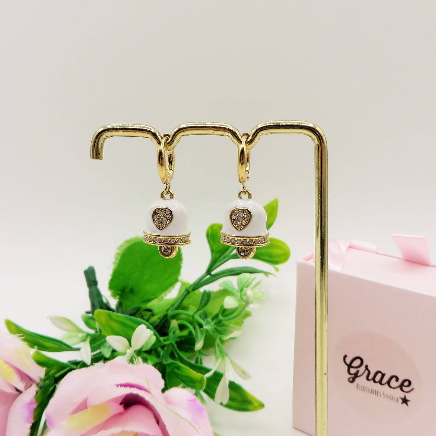 TINKERBELL RAINBOW ACCIAIO INOSSIDABILE ~ Orecchini mini cerchi a campanella con cubic zirconia in ACCIAIO INOSSIDABILE