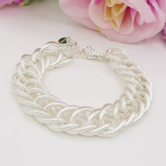 CHAIN Flat bagnato ARGENTO ~ Bracciale unisex in catena ACCIAIO INOSSIDABILE