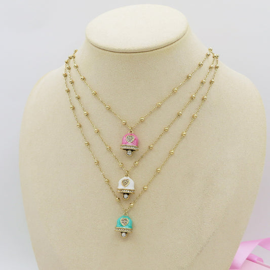 TINKERBELL RAINBOW - ACCIAIO INOSSIDABILE- Collana con pendente campanella smaltata + Catenina rosario