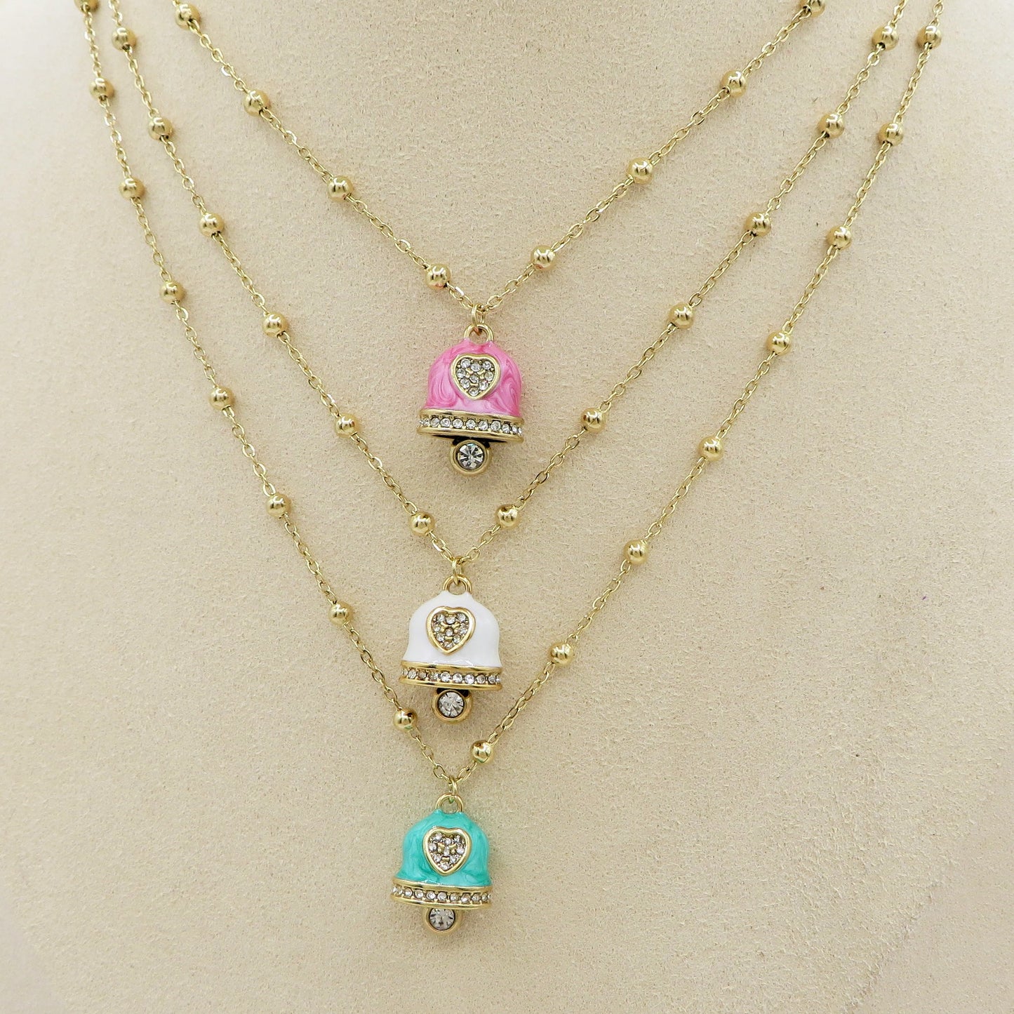 TINKERBELL RAINBOW - ACCIAIO INOSSIDABILE- Collana con pendente campanella smaltata + Catenina rosario