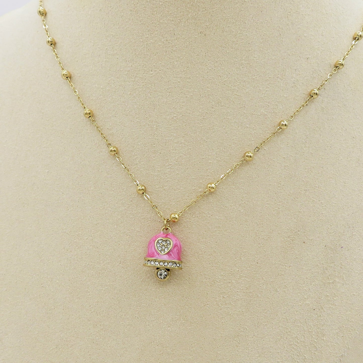 TINKERBELL RAINBOW - ACCIAIO INOSSIDABILE- Collana con pendente campanella smaltata + Catenina rosario