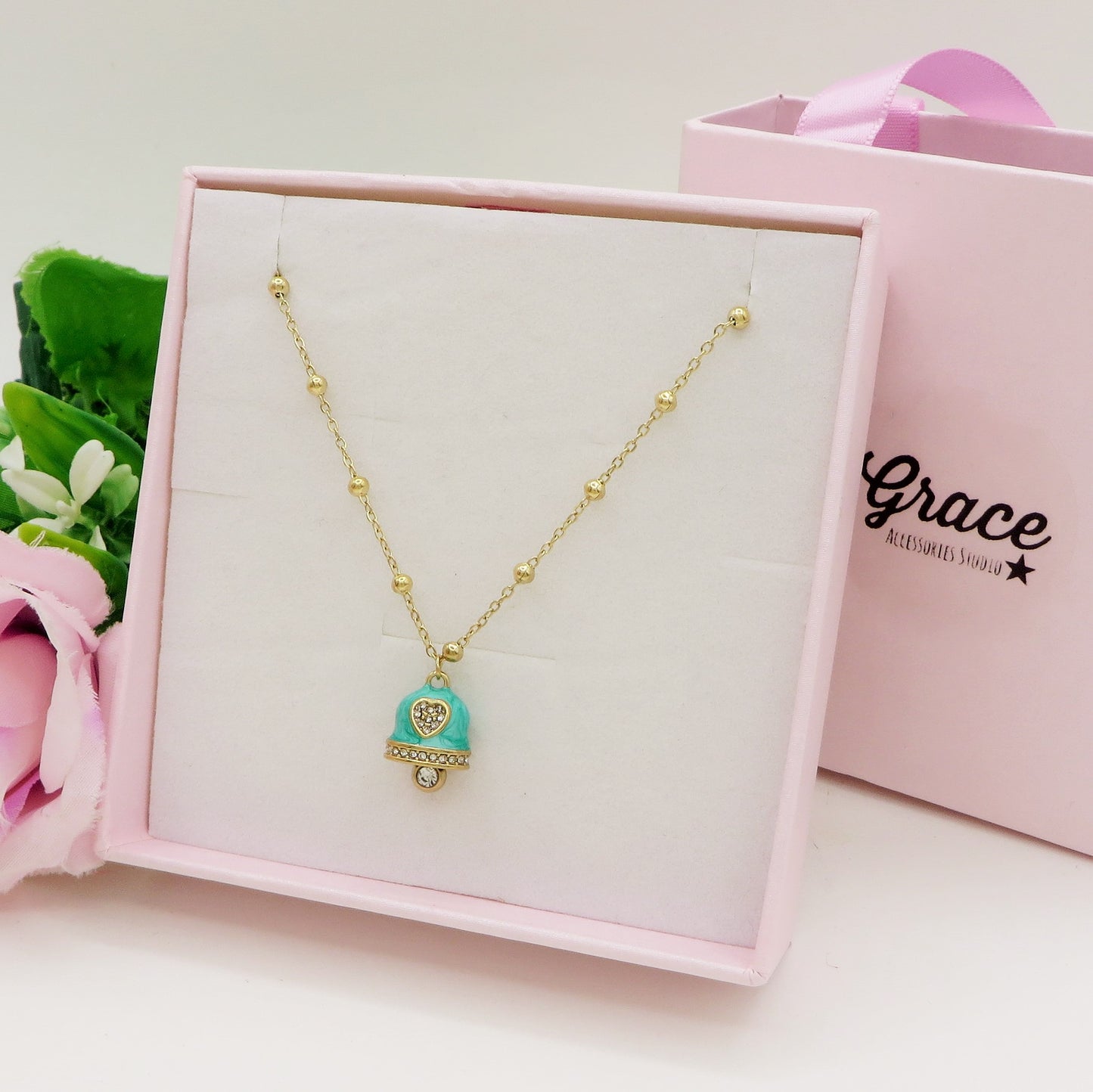 TINKERBELL RAINBOW - ACCIAIO INOSSIDABILE- Collana con pendente campanella smaltata + Catenina rosario