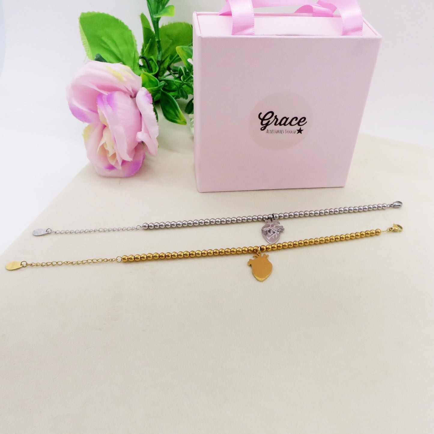 HUMAN HEART charm BRACCIALE Pallini ~ ACCIAIO inossidabile - Bracciale cuore anatomico con ciondoli