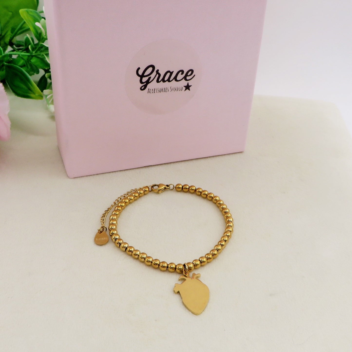 HUMAN HEART charm BRACCIALE Pallini ~ ACCIAIO inossidabile - Bracciale cuore anatomico con ciondoli