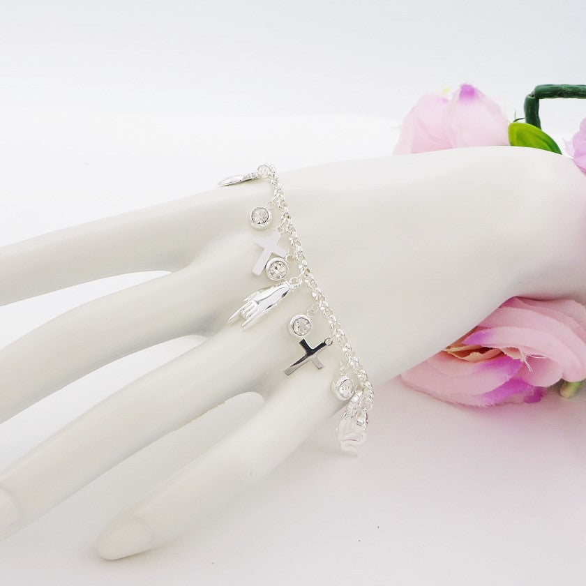 MEGA LUCKY bagnato ARGENTO ~ Bracciale in ACCIAIO INOSSIDABILE con charms scaramantici