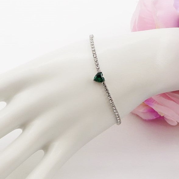 AURORA slim ~ ACCIAIO INOSSIDABILE - Bracciale tennis in cubic zirconia con cuore centrale