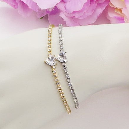 AURORA slim ~ ACCIAIO INOSSIDABILE - Bracciale tennis in cubic zirconia con cuore centrale