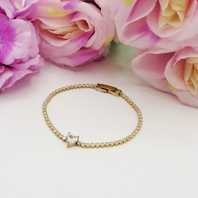 AURORA slim ~ ACCIAIO INOSSIDABILE - Bracciale tennis in cubic zirconia con cuore centrale