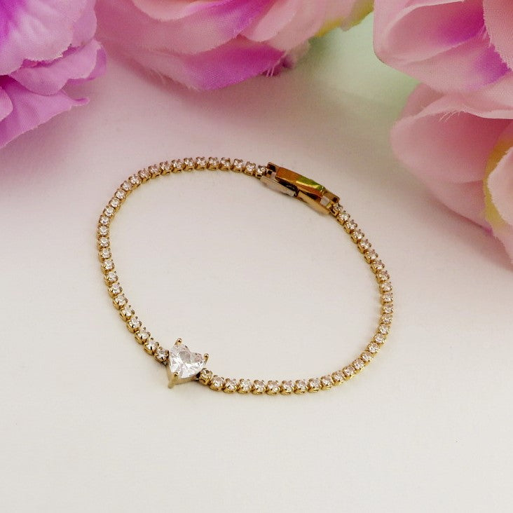 AURORA slim ~ ACCIAIO INOSSIDABILE - Bracciale tennis in cubic zirconia con cuore centrale