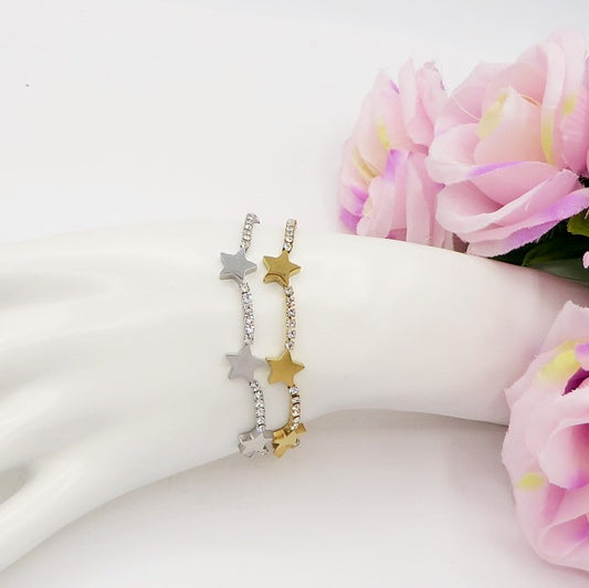 ASTRA ~ ACCIAIO INOSSIDABILE - Bracciale tennis in cubic zirconia con stelline