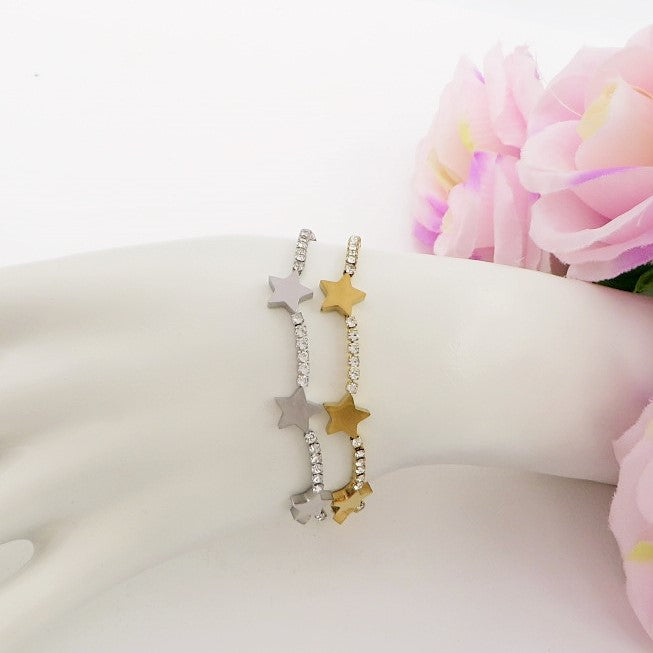 ASTRA ~ ACCIAIO INOSSIDABILE - Bracciale tennis in cubic zirconia con stelline