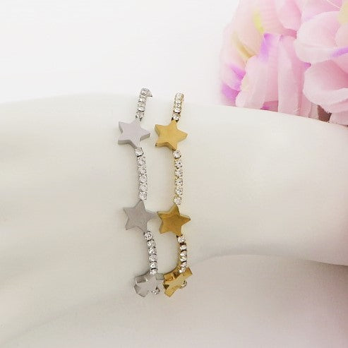 ASTRA ~ ACCIAIO INOSSIDABILE - Bracciale tennis in cubic zirconia con stelline