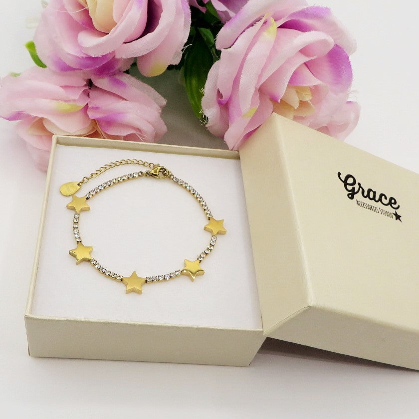 ASTRA ~ ACCIAIO INOSSIDABILE - Bracciale tennis in cubic zirconia con stelline