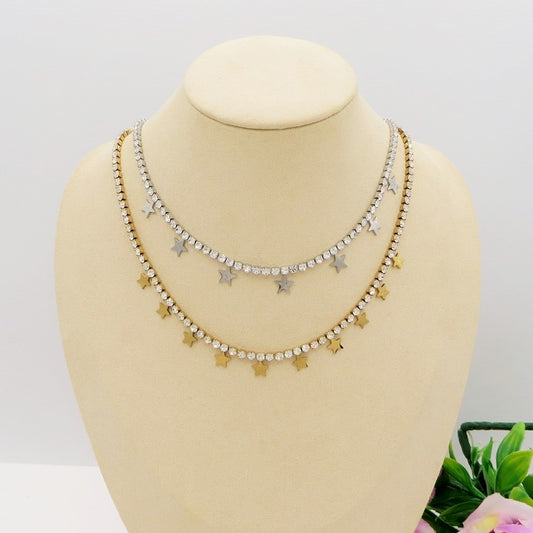 ASTRA ~ ACCIAIO INOSSIDABILE -Collana tennis in cubic zirconia con stelline