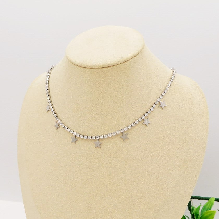ASTRA ~ ACCIAIO INOSSIDABILE -Collana tennis in cubic zirconia con stelline