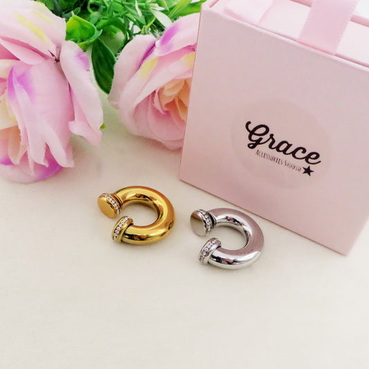 OLIVIA Chunky EARCUFF & Hoop 2 in 1 ~ ACCIAIO Inossidabile orecchino con e Senza buco