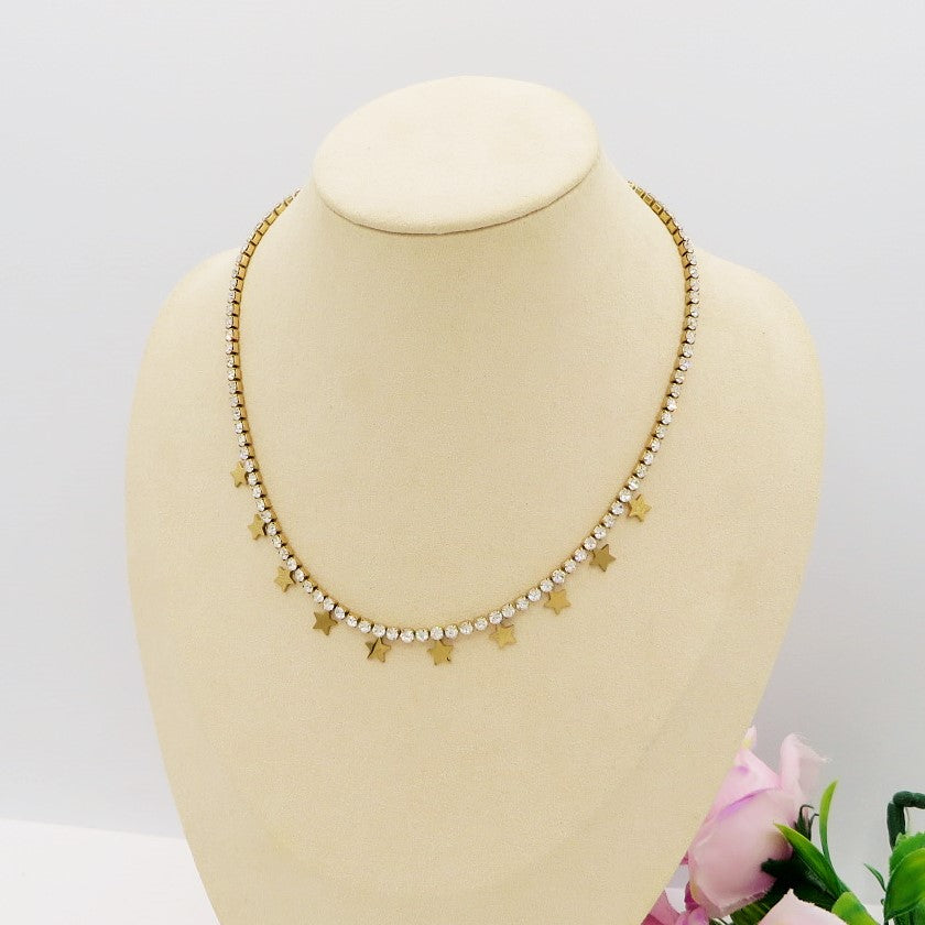 ASTRA ~ ACCIAIO INOSSIDABILE -Collana tennis in cubic zirconia con stelline