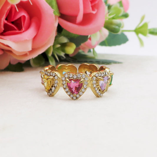 AYLA FEDE Zirconata CUORI ~ Anello regolabile in ACCIAIO INOSSIDABILE con cubic zirconia a forma di cuore