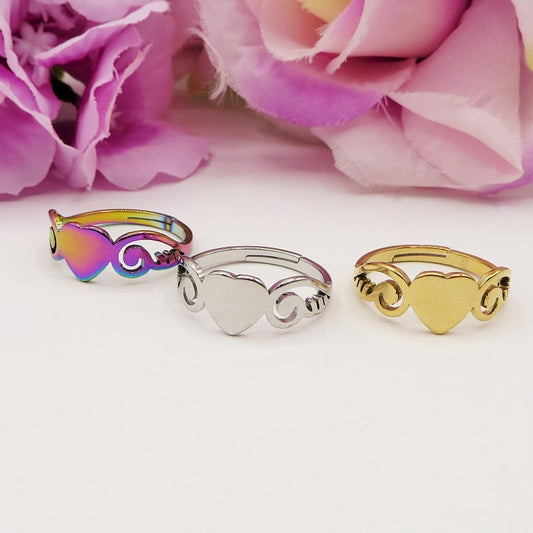 HEAVEN ~ Anello regolabile Cuore Alato in ACCIAIO INOSSIDABILE