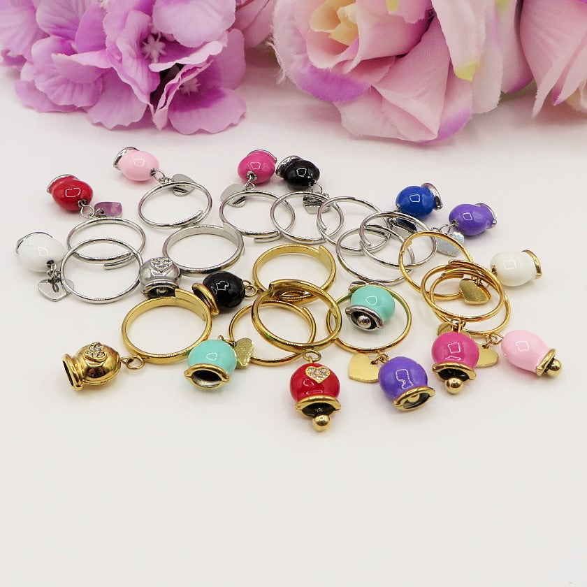 TINKERBELL COLOURS ~ ACCIAIO INOSSIDABILE ~ Anello con campanella Smaltata
