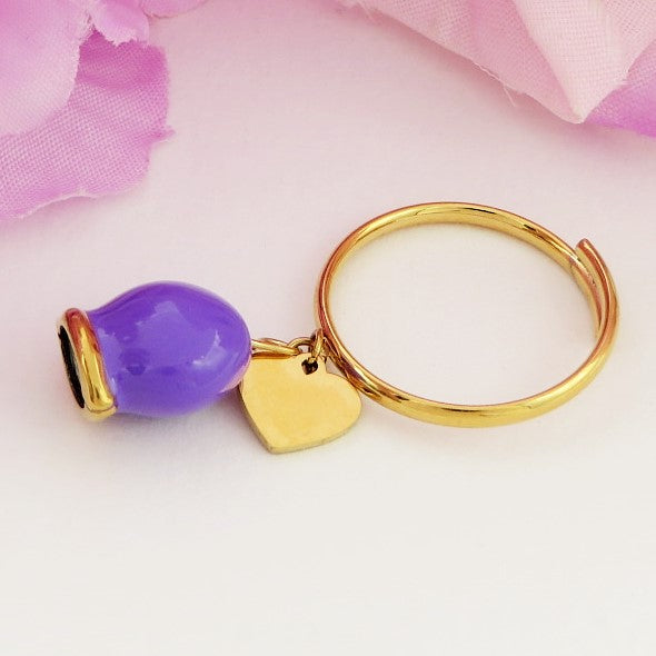 TINKERBELL COLOURS ~ ACCIAIO INOSSIDABILE ~ Anello con campanella Smaltata