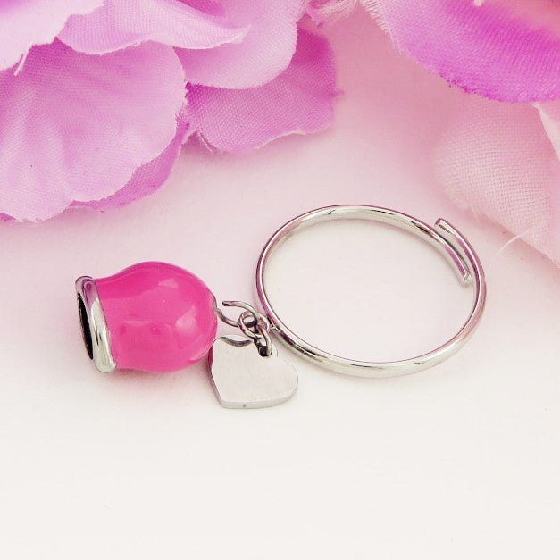 TINKERBELL COLOURS ~ ACCIAIO INOSSIDABILE ~ Anello con campanella Smaltata