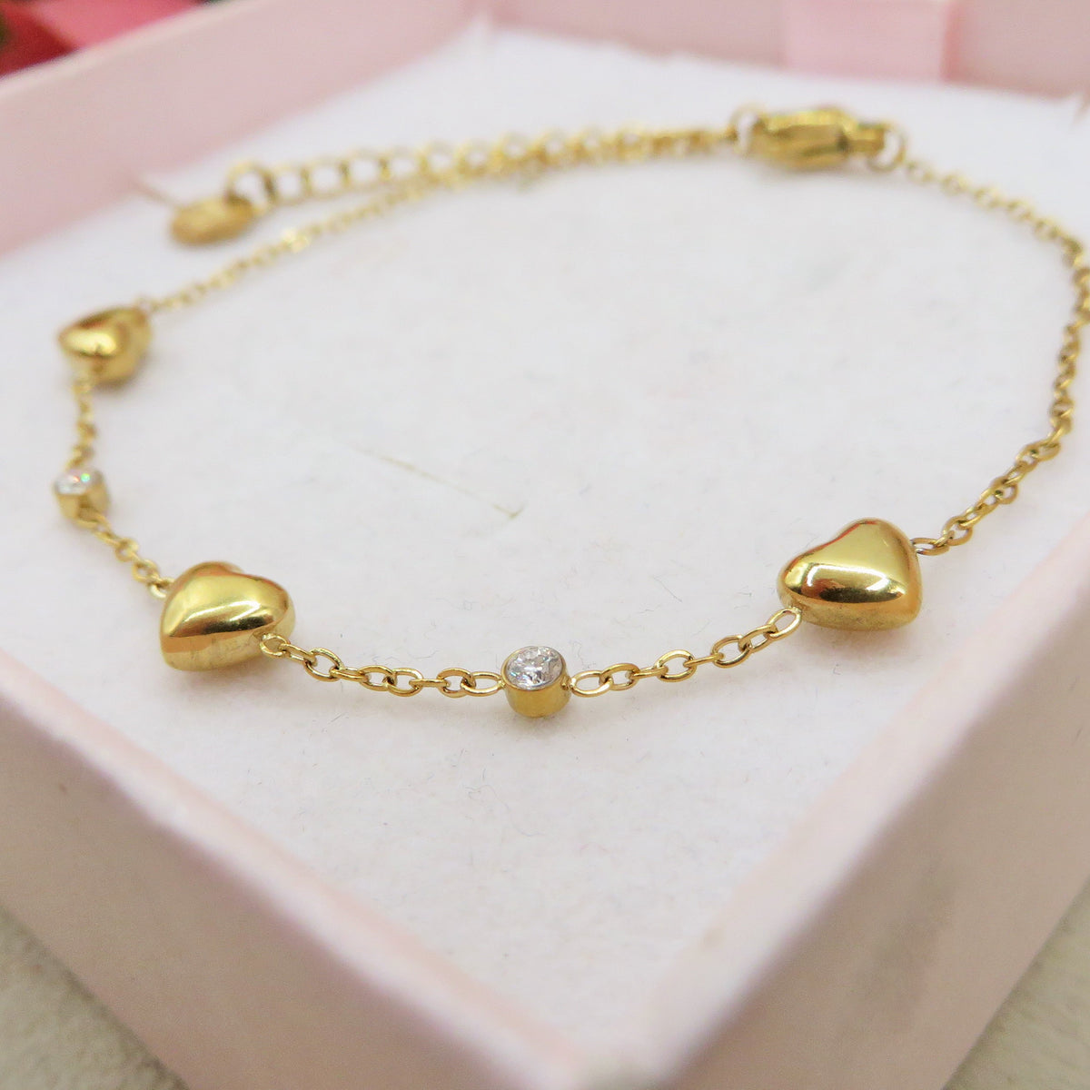 LOVELY ~ ARGENTO 925 ~ Bracciale con cuoricini bombè + cubic zirconia