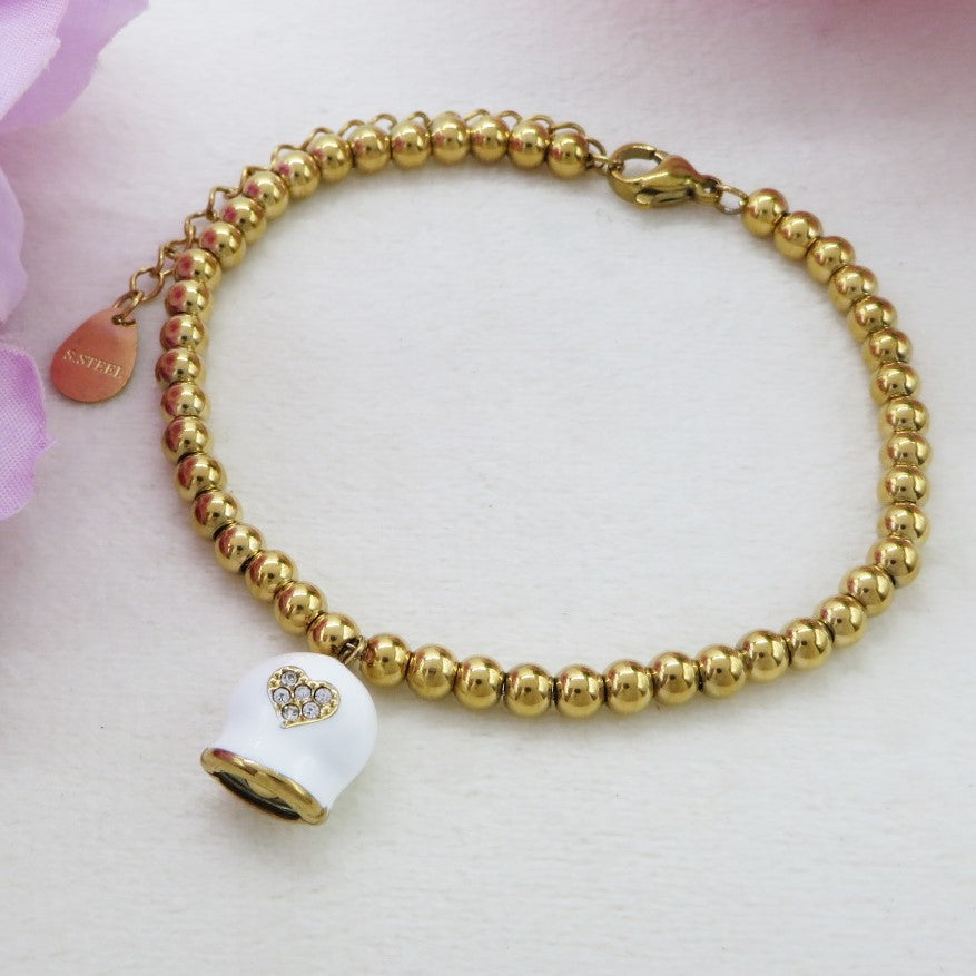 TINKERBELL COLOURS ~ Bracciale ACCIAIO INOSSIDABILE con campanella zirconata