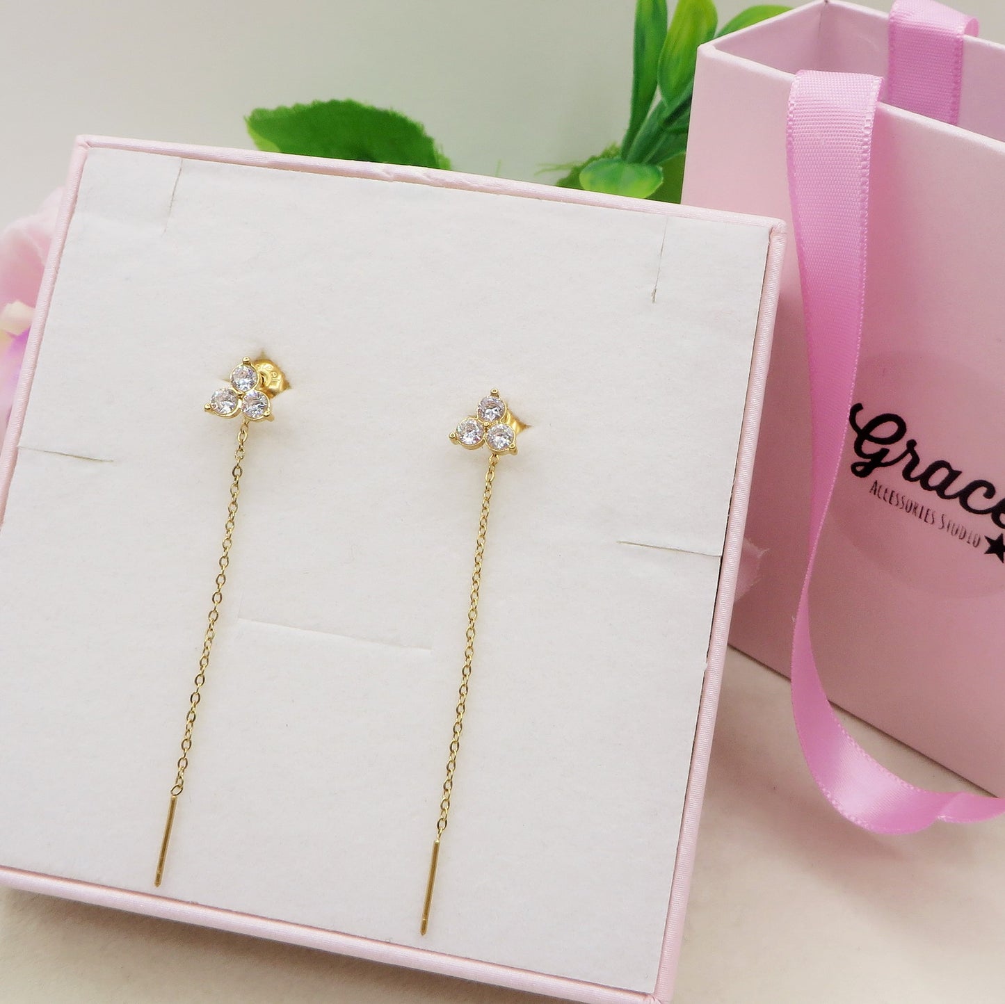 FAYE ~ paio Orecchini ACCIAIO INOSSIDABILE pendenti zirconati stile saliscendi
