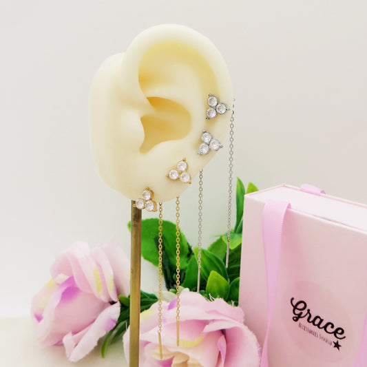 FAYE ~ paio Orecchini ACCIAIO INOSSIDABILE pendenti zirconati stile saliscendi