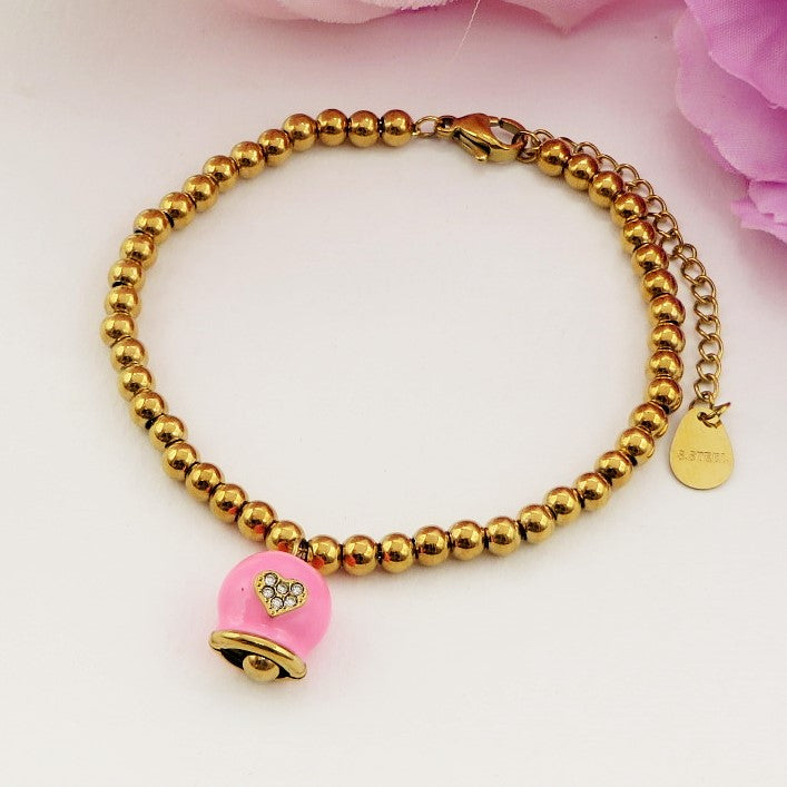 TINKERBELL COLOURS ~ Bracciale ACCIAIO INOSSIDABILE con campanella zirconata