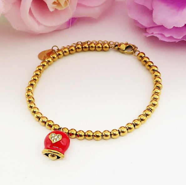 TINKERBELL COLOURS ~ Bracciale ACCIAIO INOSSIDABILE con campanella zirconata