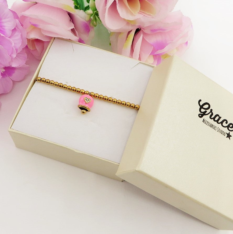 TINKERBELL COLOURS ~ Bracciale ACCIAIO INOSSIDABILE con campanella zirconata
