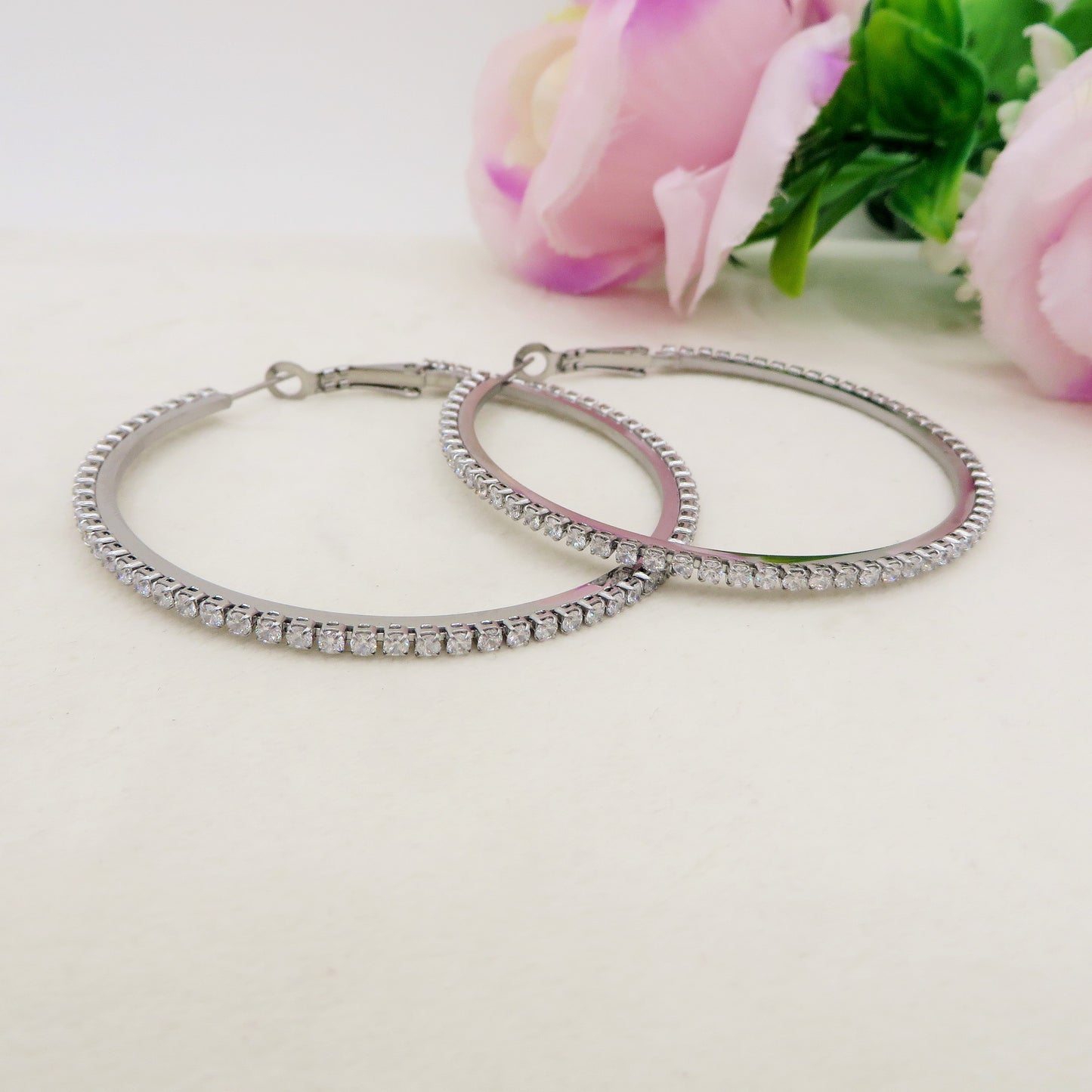 KHLOE big hoops ~ ACCIAIO INOSSIDABILE - Orecchini a cerchio con cubic zirconia