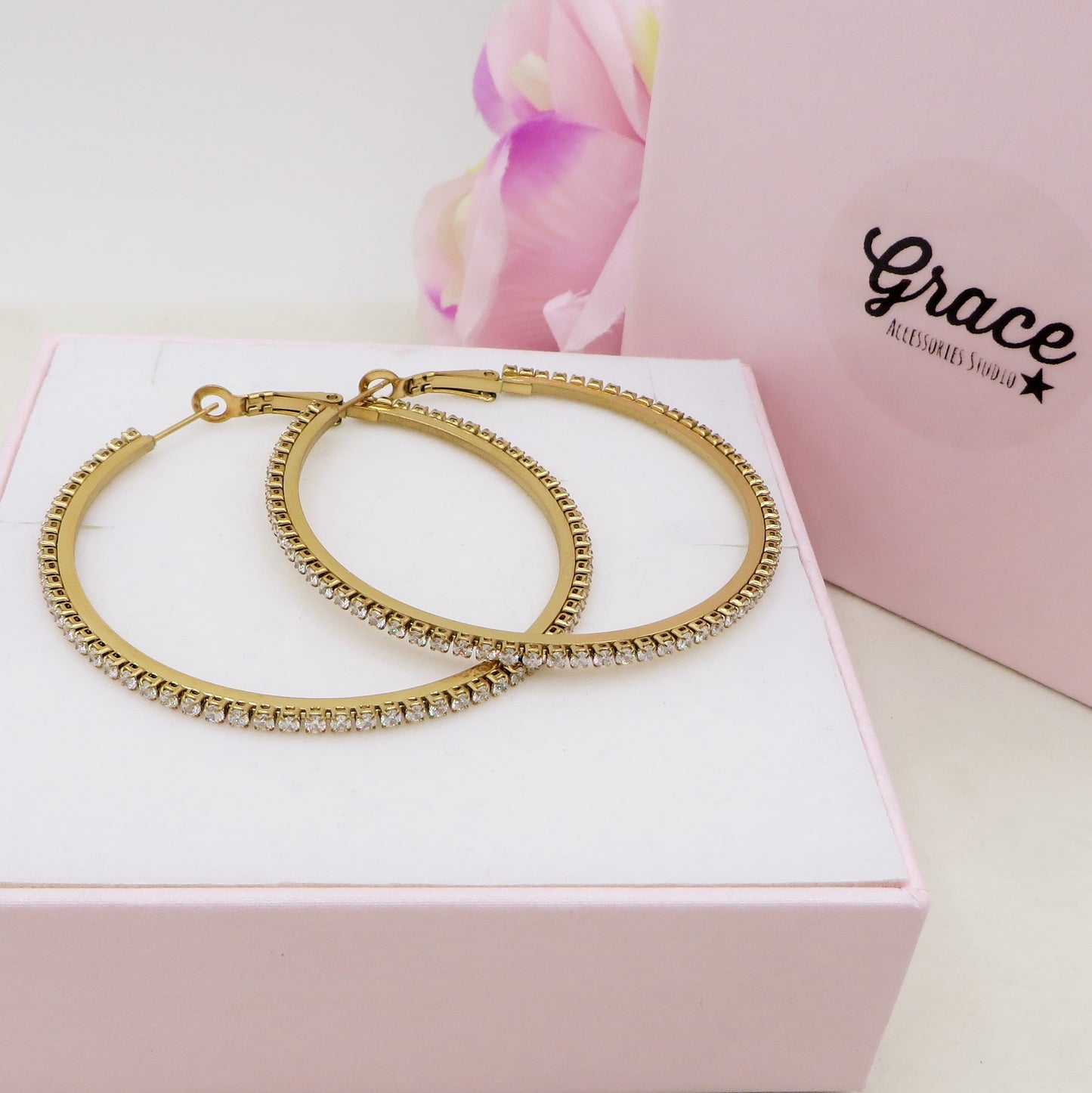 KHLOE big hoops ~ ACCIAIO INOSSIDABILE - Orecchini a cerchio con cubic zirconia