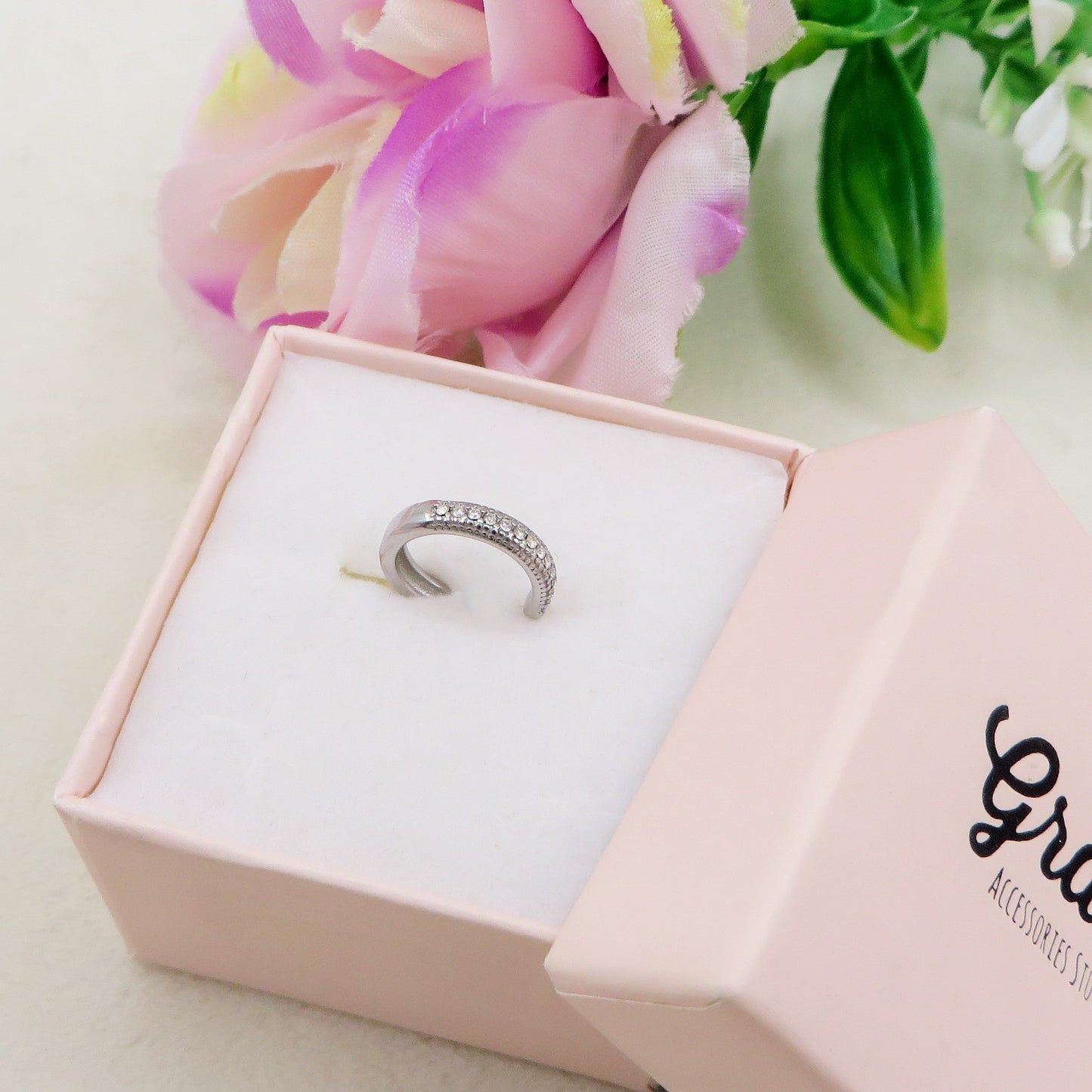 ALIONA EARCUFF ~ ACCIAIO Inossidabile orecchino Senza buco zirconato con cubic zirconia