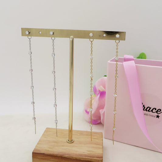 FAIRY 11CM ~ paio Orecchini ACCIAIO INOSSIDABILE pendenti zirconati stile saliscendi