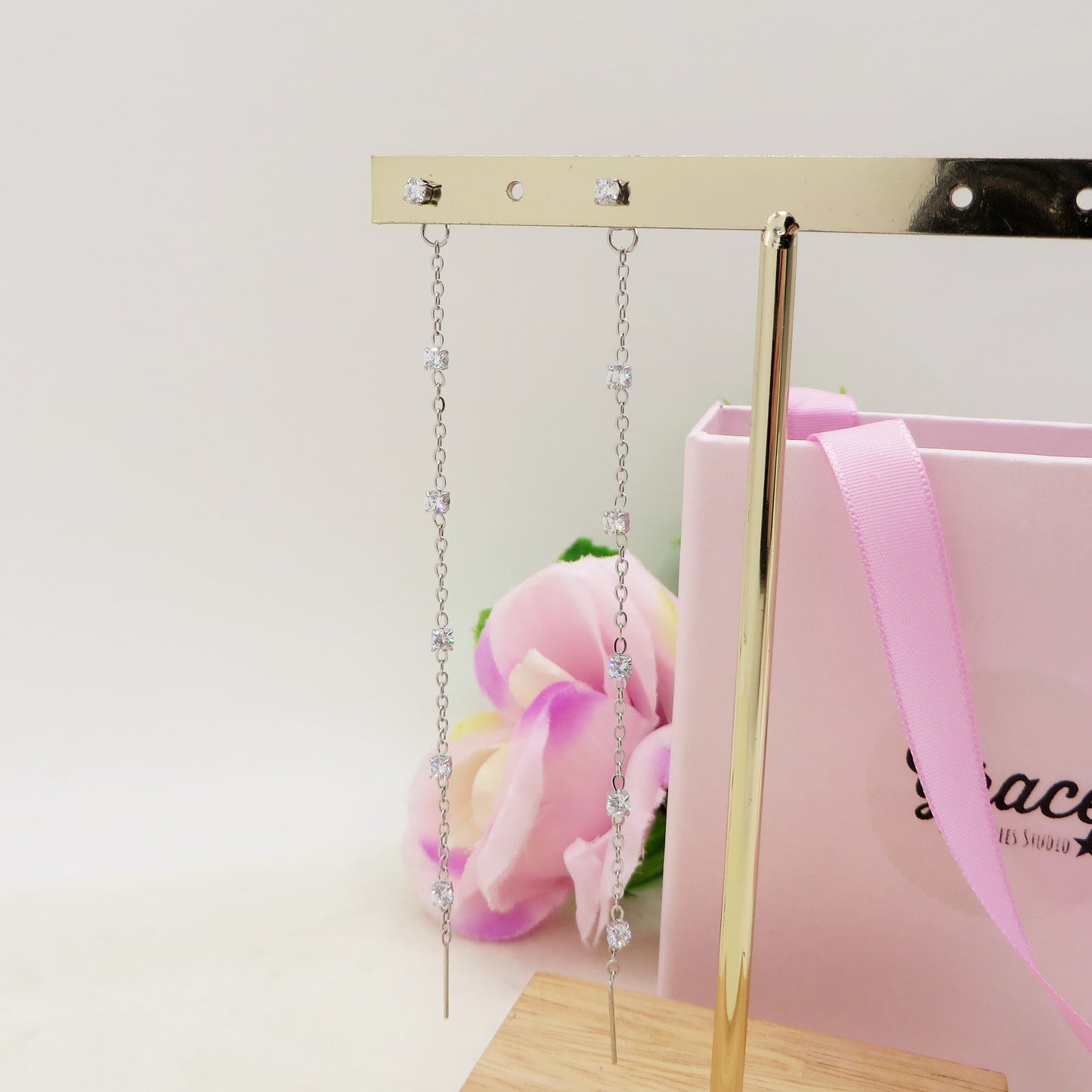 FAIRY 11CM ~ paio Orecchini ACCIAIO INOSSIDABILE pendenti zirconati stile saliscendi