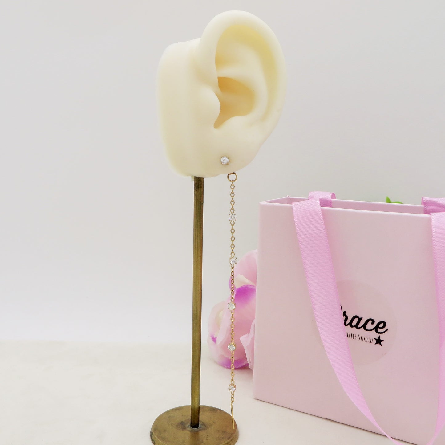 FAIRY 11CM ~ paio Orecchini ACCIAIO INOSSIDABILE pendenti zirconati stile saliscendi