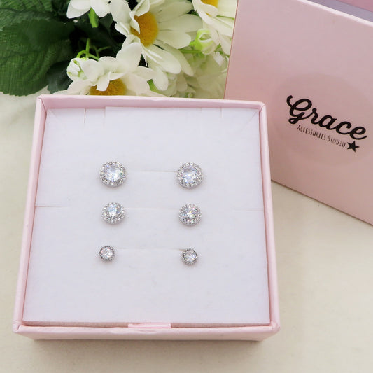 DELILAH Set 3 Paia- Orecchini punto luce a forma di cuore in Cubic Zirconia