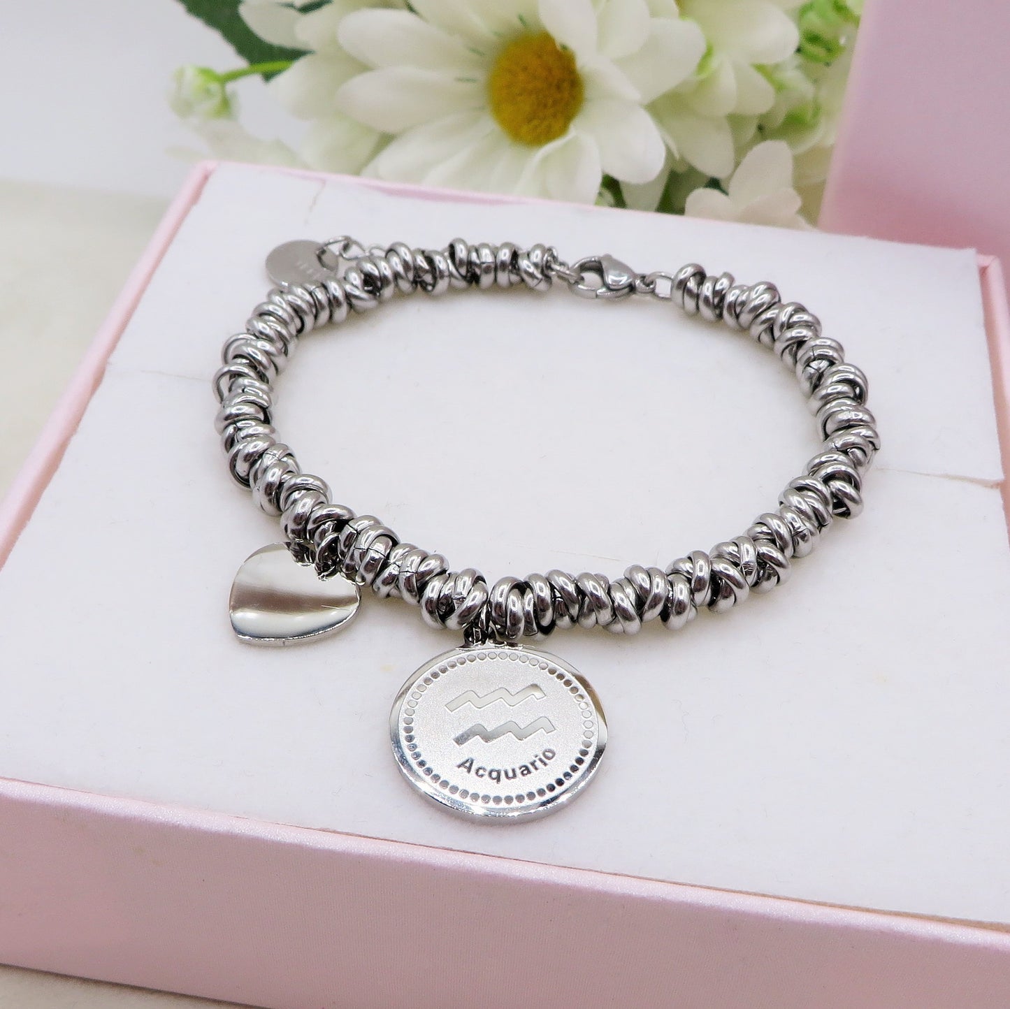 NODINI ZODIAC ~ Bracciale in ACCIAIO INOSSIDABILE con segno zodiaco e cuore