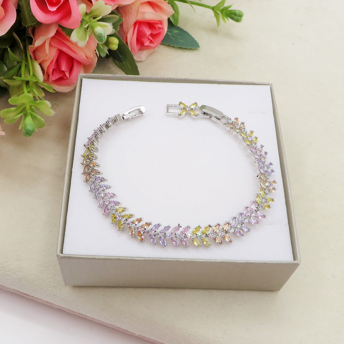 SAKURA - bracciale tennis floreale con cubic zirconia RAINBOW