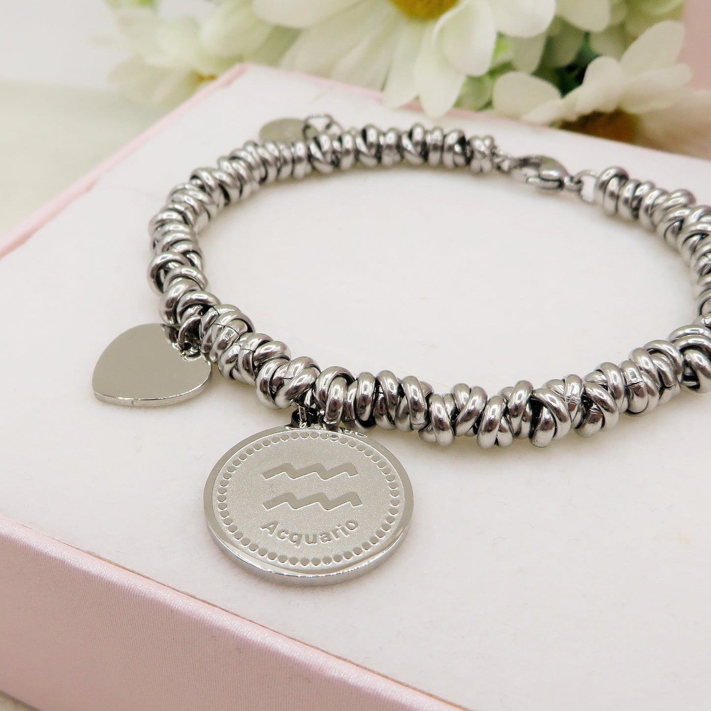 NODINI ZODIAC ~ Bracciale in ACCIAIO INOSSIDABILE con segno zodiaco e cuore